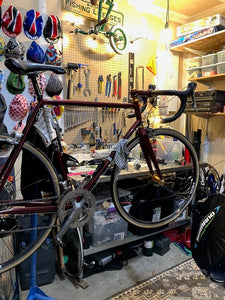 Bicycle on workstand in garage - the saddest time of winter