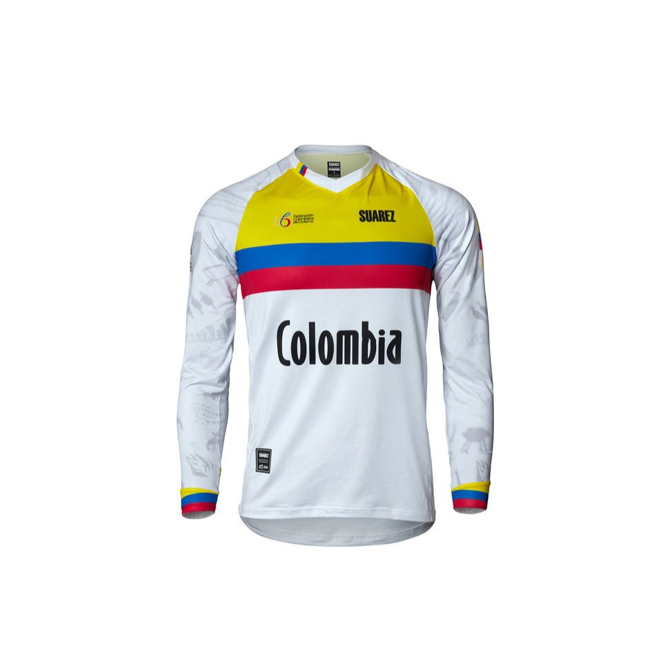 Unisex Junior Colombian Federation BMX Jersey in White by Suarez | Cento Cycling