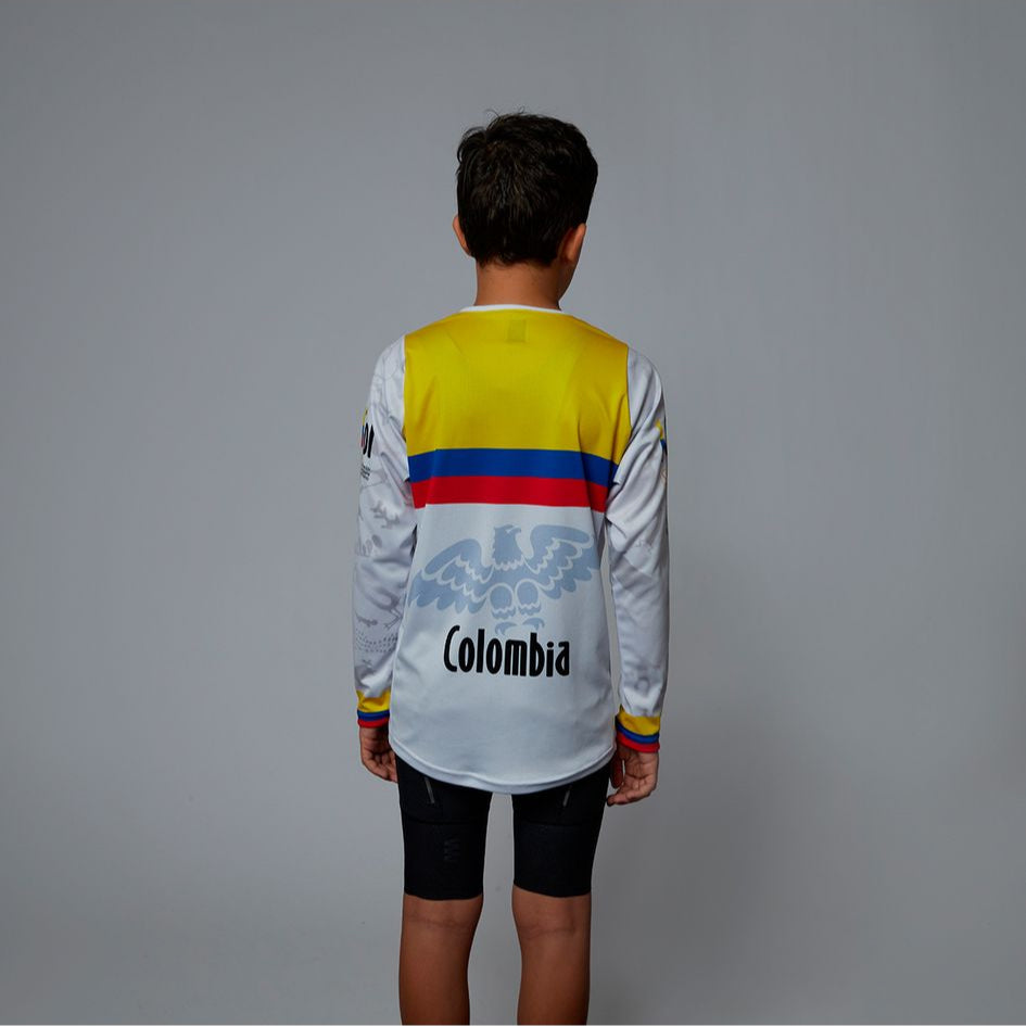 Unisex Junior Colombian Federation BMX Jersey in White by Suarez | Cento Cycling