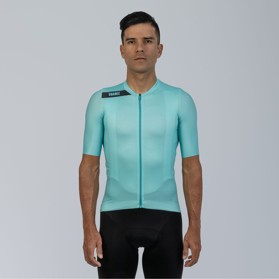 Men's Avant Cycling Jersey Solid Cream Turquoise Short Sleeve Cycling Jersey by Suarez | Cento Cycling