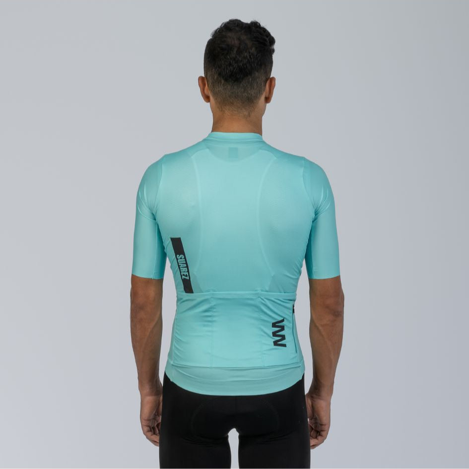 Men's Avant Cycling Jersey Solid Cream Turquoise Short Sleeve Cycling Jersey by Suarez | Cento Cycling