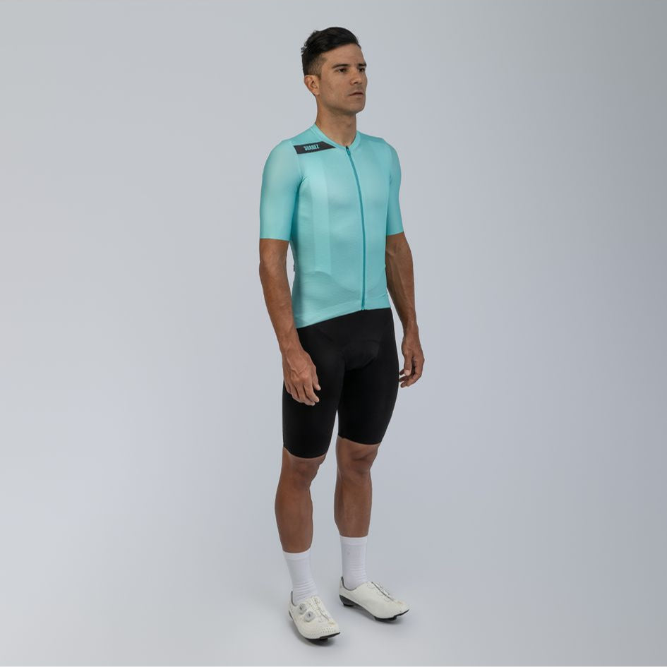 Men's Avant Cycling Jersey Solid Cream Turquoise Short Sleeve Cycling Jersey by Suarez | Cento Cycling