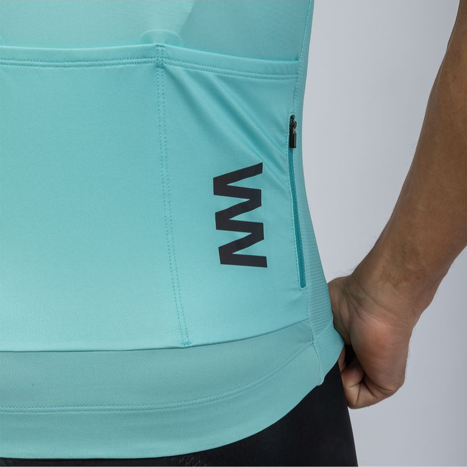 Men's Avant Cycling Jersey Solid Cream Turquoise Short Sleeve Cycling Jersey by Suarez | Cento Cycling
