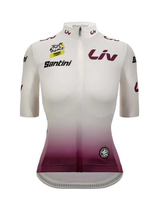 Official 2025 Tour de France Femmes Avec Zwift Womens White Jersey by Santini