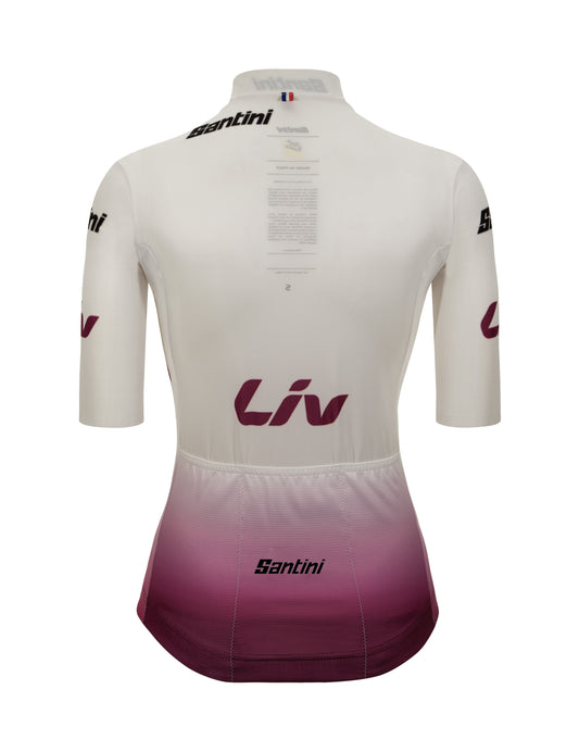 Official 2025 Tour de France Femmes Avec Zwift Womens White Jersey by Santini