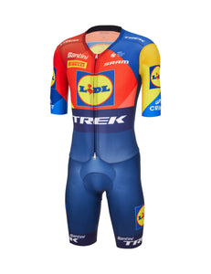 Official 2025 Lidl-Trek Mens Team Issue Short Sleeve Skinsuit Blue by Santini