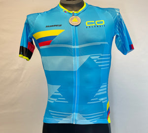 2021 Suarez Colombian Collection-Mens Long Sleeve Cycling Jersey Blue & Gold S