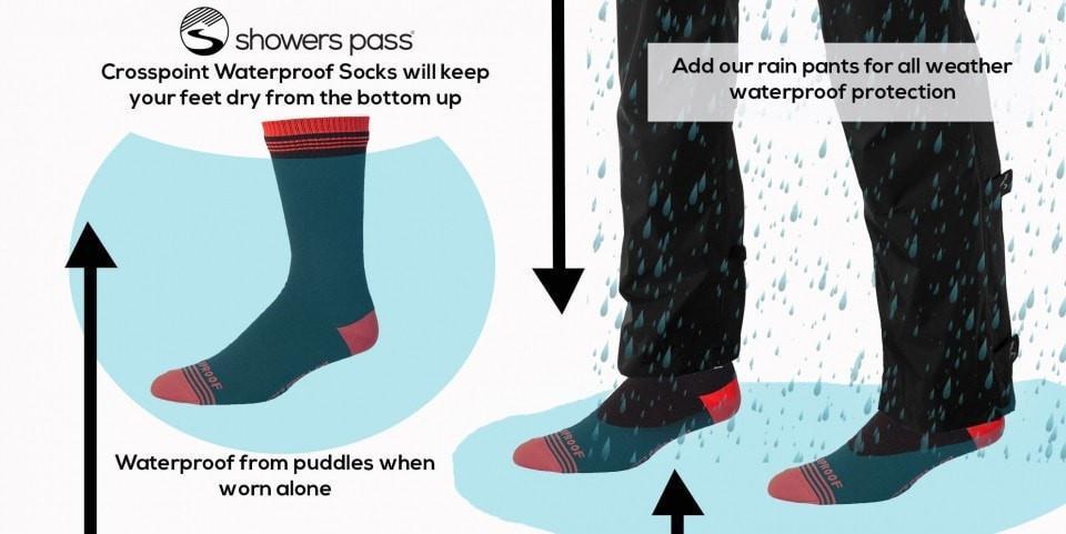 Crosspoint Waterproof Crew Socks Black/Grey Showers Pass