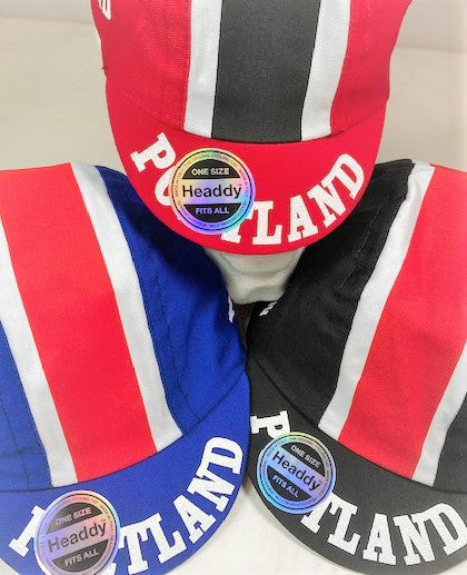 Trio of 'Portland' Cycling Caps in Black, Red, and Blue - exclusively for Cento by Headdy