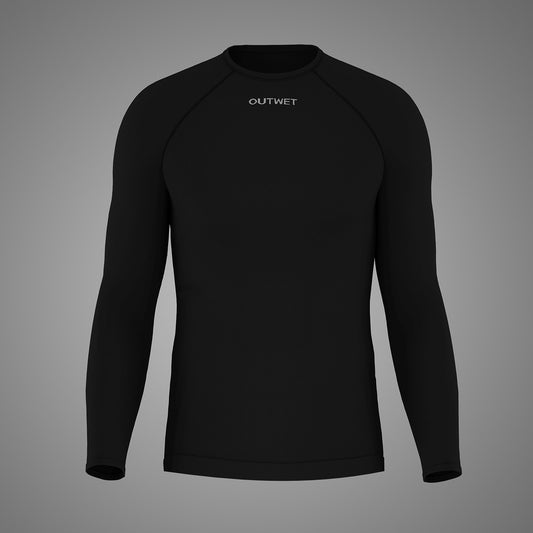 Base LSM Long Sleeve Merino Wool Cycling BASE LAYER in Black - Made in Italy by Outwet | Cento Cycling
