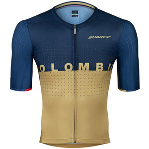 2021 Colombian Collection Mens Performance Short Sleeve Cycling Jersey Blue & Gold by Suarez