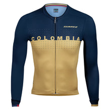 2021 Colombian Collection Mens Performance Long Sleeve Cycling Jersey Blue & Gold by Suarez
