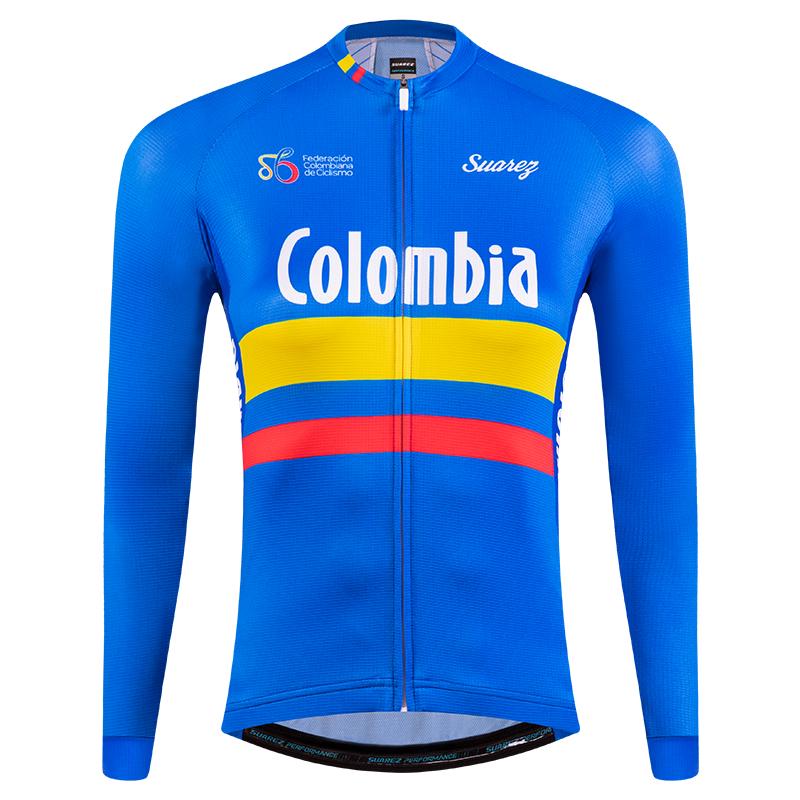 2021 Men's Suarez Colombian Nat. Federation: Long Sleeve Cycling Jersey in Blue by Suarez | Cento Cycling
